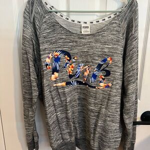 Victoria's Secret Gray Crew Neck Sweater with Vibrant Graphic